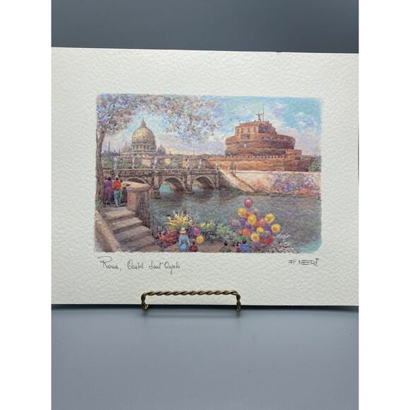 Artist F Neri Rome Castel Sant’Angelo Litho Print‎ Signed Unframed On Board - Picture 1 of 4